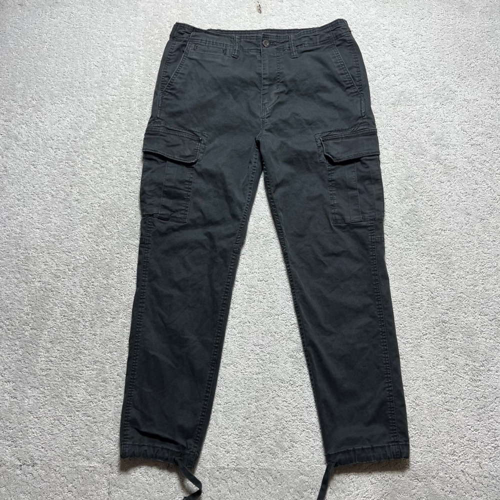 American Eagle Slim Lived-In Cargo Pants Mens 33x32 Black Faded Cotton Flex - Picture 2 of 14